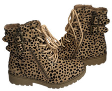 KIDS BLOWFISH MALIBU SAND LEOPARD PRINT ZIP/LACE UP SIZE 12 TEXTILE LINED BUCKLE
