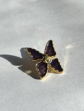 Vintage YSL Enamel and Gold Plated Butterfly Brooch Pin Purple Designer France