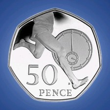 Roger Bannister 50p Coin Running Legs & Stopwatch Rare Olympics 2004 (CR1437)