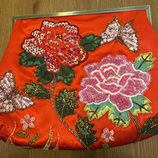 BUTLER AND WILSON RED SATIN BEADED AND EMBROIDERED HANDBAG