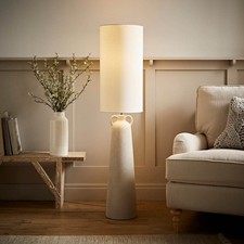 Natural Ceramic Midi Floor Lamp Base Fabric Lampshade Living Room Lounge Light