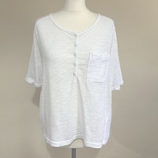 ME+EM Top UK 14 White Henley Neck Cheesecloth Short Sleeve Pocket T-shirt Cotton