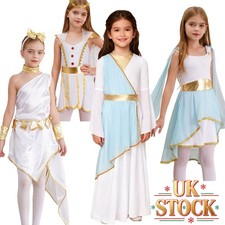 Girls Ancient Greek Princess Roman Empress Costume Toga Sleeveless Dress Robe
