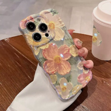 Oil Painting Phone Case For 15 16 Pro Max 14 13 12 Flower Soft Shockproof Cover