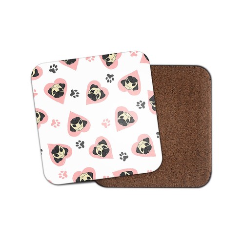 Pug dog hearts drinks coaster - pug,