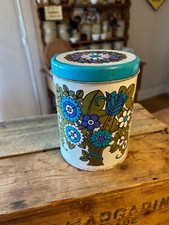 Vintage Colourful Blue Flower Power Kitchen Storage Tin / Canister – Retro! –