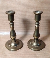 Vintage Pair of Mini Solid Brass Candlestick Holders - Peerage 
