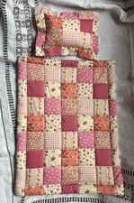 NEW Hand Crafted Dolls Pink Bedding  Patchwork Quilt & Pillow Set