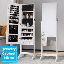 Free Standing LED Mirror Jewelry Cabinet Jewellery Armoire Box Floor Organiser