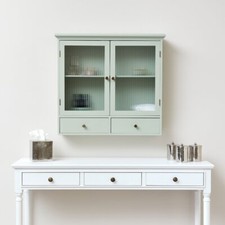Sage Green Reeded Glass Wall Cabinet with Drawers shelving storage
