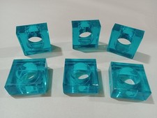 Set 6 Geometric Vintage Acrylic Ice Blue Napkin Rings Holders 1980s Retro  F1