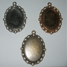 OVAL ANTIQUE SILVER BRONZE GOLD CAMEO CABOCHON PENDANT SETTING TRAY 25x18mm  C23