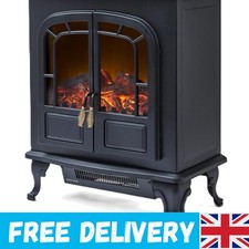 Compact Black Log Effect Electric Stove - 2000W with Safe Overheat Protection