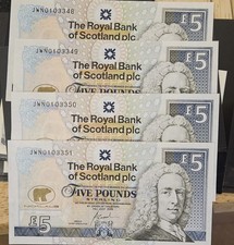 Four Uncirculated Jack Nicklaus Royal Bank of Scotland £5 Consecutive Prefix UNC