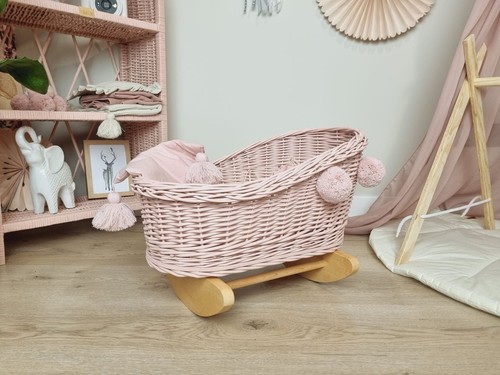 Wicker doll cot pink - doll, with