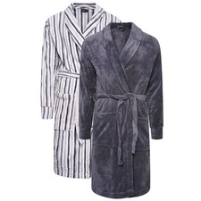 Mens Dressing Gown Fleece Bathrobe Loungewear Soft Long Sleeve Wrap Nightwear