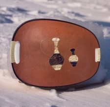 Retro Hand-Painted Tray Funky Vases Red Pressboard Display Serving Japan Boho 