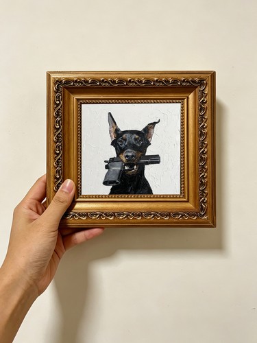 Edgy doberman portrait impasto - edgy,