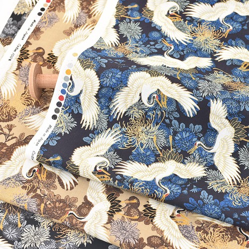 Japanese birds fabric cranes - japanese,