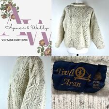 Vintage TIVOLI ARAN Ireland Size M Speckled Wool Chunky Knit Sweater Boxy Crop