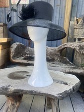 MARKS & SPENCER BLACK WEDDING WAKE SPECIAL OCCASION HAT WIDE BRIM FEATHER DETAIL