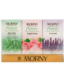 MORNY English Rose Sandalwood Lavender & Aloe Vera Soap Bar Luxury Set 3 x 100g