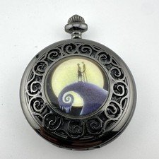 Disney Nightmare Before Christmas Pocket Watch 47mm Gunmetal Jack Sally Fob