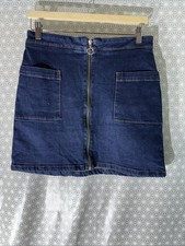 Womens Dorothy Perkins Uk 10 Dark Blue Short Length Zip Up Denim Jean Mini Skirt