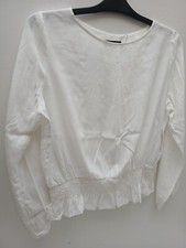 NEW - M&S Ivory ruched & frill hem viscose top long sleeve Size UK 18  P2P 23".