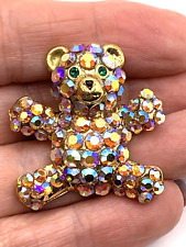 Lovely TEDDY BEAR Aurora Borealis Crystal Vintage Brooch by Suzanne Bjontegard