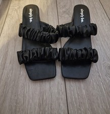 Simply Be square toe black padded faux leather block heel sandals shoes wide fit