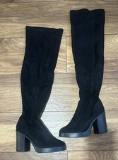 NEW LOOK Black Faux Suede Thigh Boots Size 5