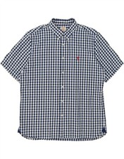 BROOKS BROTHERS Mens Short Sleeve Shirt 2XL Navy Blue Gingham Cotton DW25