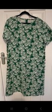 Fab "Alice Collins" cotton linen dress in green & white side button Trim Size 16