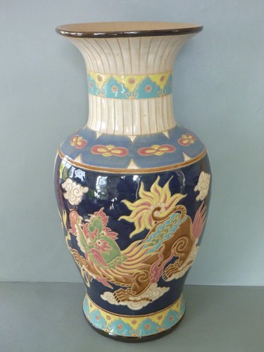 Vintage blue asian floor vase - asian,
