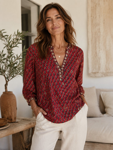 Anokhi handblock print neck - v,