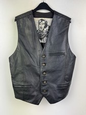 Real Leather Waistcoat Vest Size Small Men`s Gilet Black - Great Condition