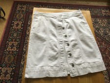 M&S White Cotton Denim Button Front Knee Length Straight Skirt with Stretch 14