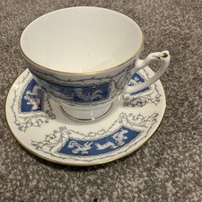Rare Vintage Coalport Bone China Revelry Blue Breakfast Cup & Saucer w Gold Trim