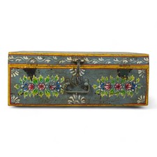Vintage Metal Indian Hand Painted Travel Trunk Chest