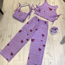 Handmade Reworked Y2K Groovy Chick 4 piece set:  Top, trousers, bag & scrunchie