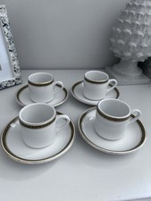 Sampson Bridgwood Ironstone Greek Key Set Of 4 Demitasse Espresso Cups & Saucers