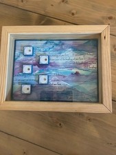 Heavy Solid Wood Box Frame OOAK Painting Quote Marble Purple Blue Writing Tiles 
