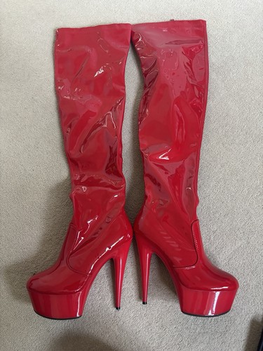 Red platform thigh high pvc - platform,
