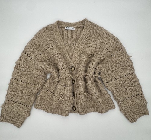 Zara beige chunky knit - beige, pompom