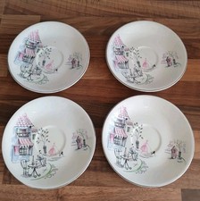 Vintage 50s Alfred Meakin Montmartre Paris Cafe Print China 4 x Saucers 14.5cm