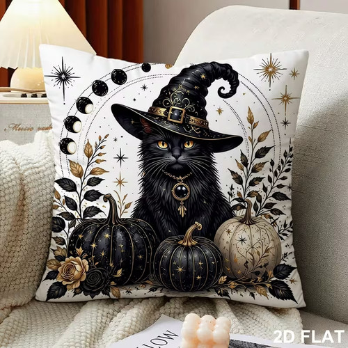 Black cat witch cushion - witch,