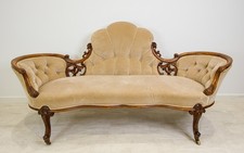 Victorian Carved Walnut Settee Sofa c.1880 Antique Upholstered Couch Seat