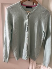 LADIES M&S PURE CASHMERE BUTTON FRONT CARDIGAN AQUA GREEN SIZE 10 EX CONDITION 