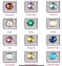 Stunning Birthstone Gem Italian Charm Link 9mm Silver Fits Nomination Bracelet